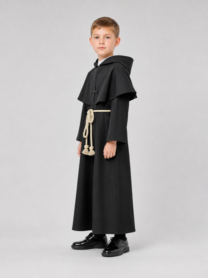 Black Hooded Costume Robe with Belt