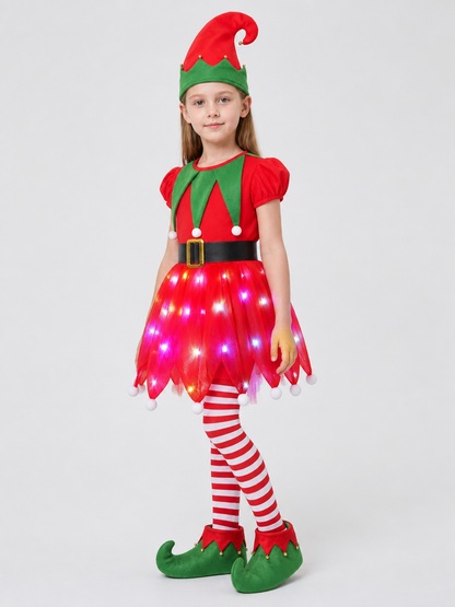 Light-Up Christmas Elf Costume with Dress and Hat side view