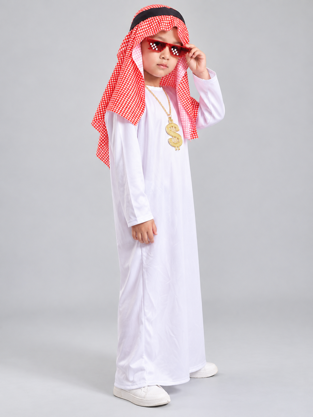 Kids' Costume with Plaid Headscarf and Glasses