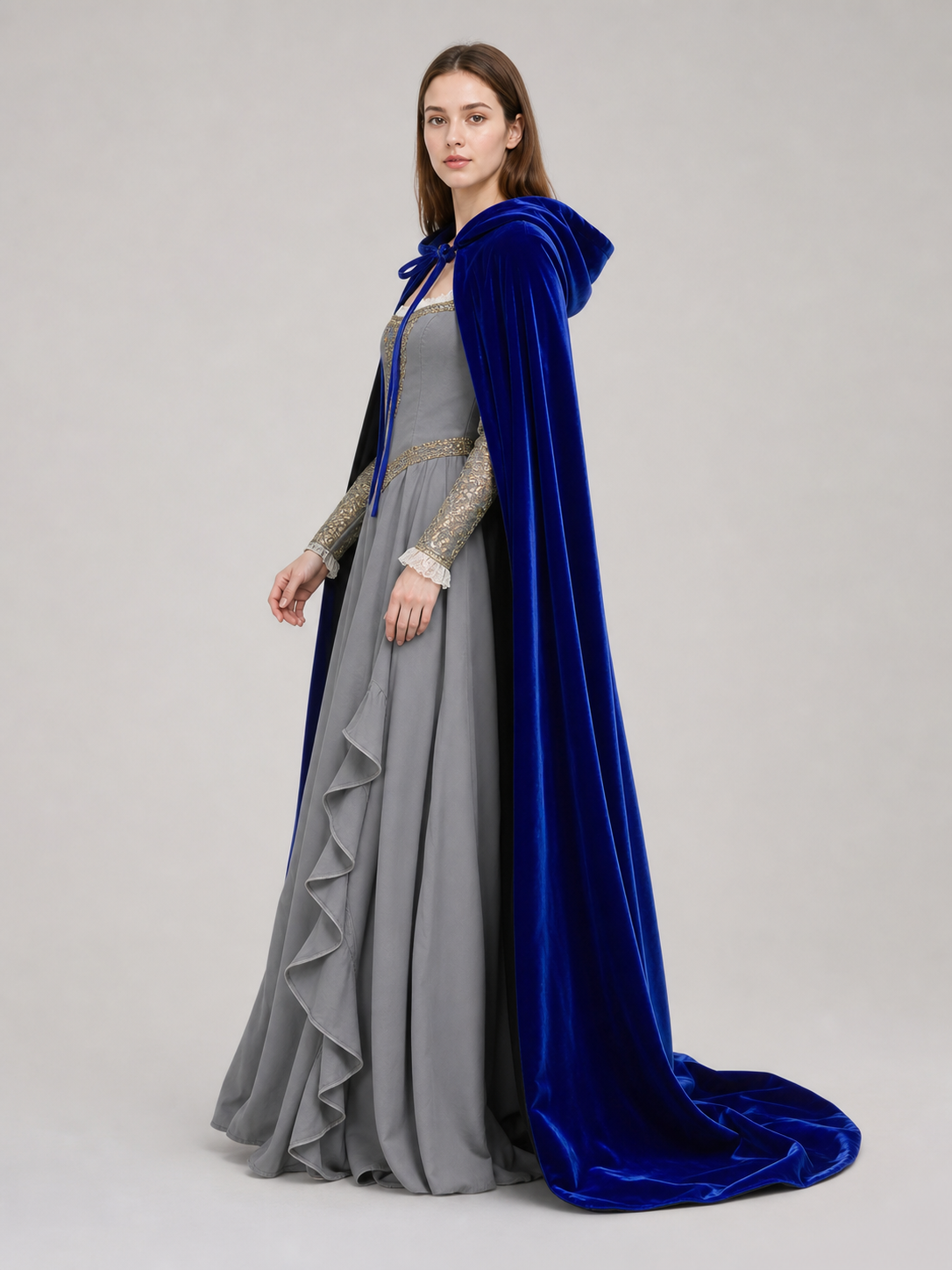 Long Blue Hooded Carnival Cape