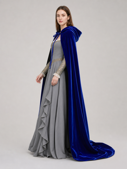 Long Blue Hooded Carnival Cape
