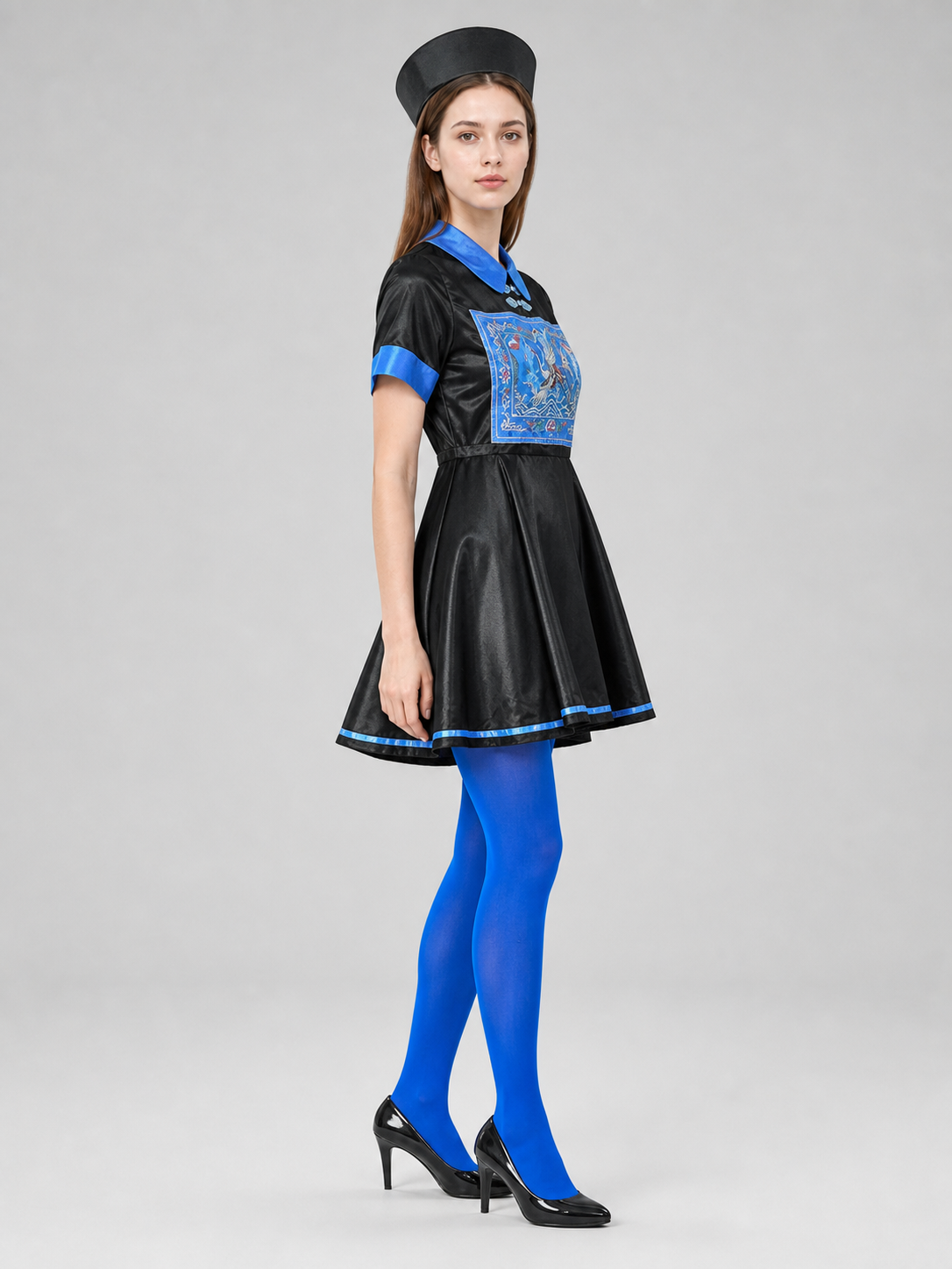 Chinese-style costume dress, hat, and tights