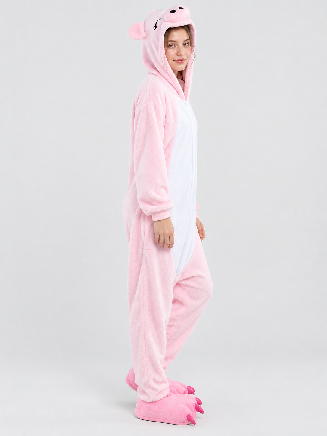 Kids' Pink and White Hooded Pajama Jumpsuit with Ears