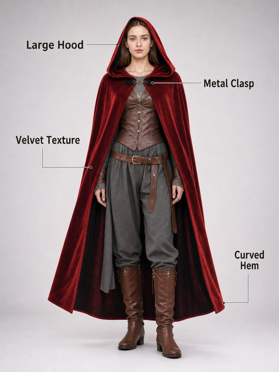Burgundy Medieval Hooded Costume Cloak