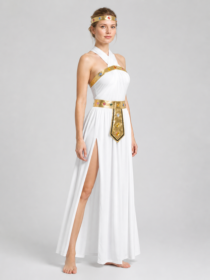 Cleopatra Costume with a Gold Belt and Colorful Stones side view