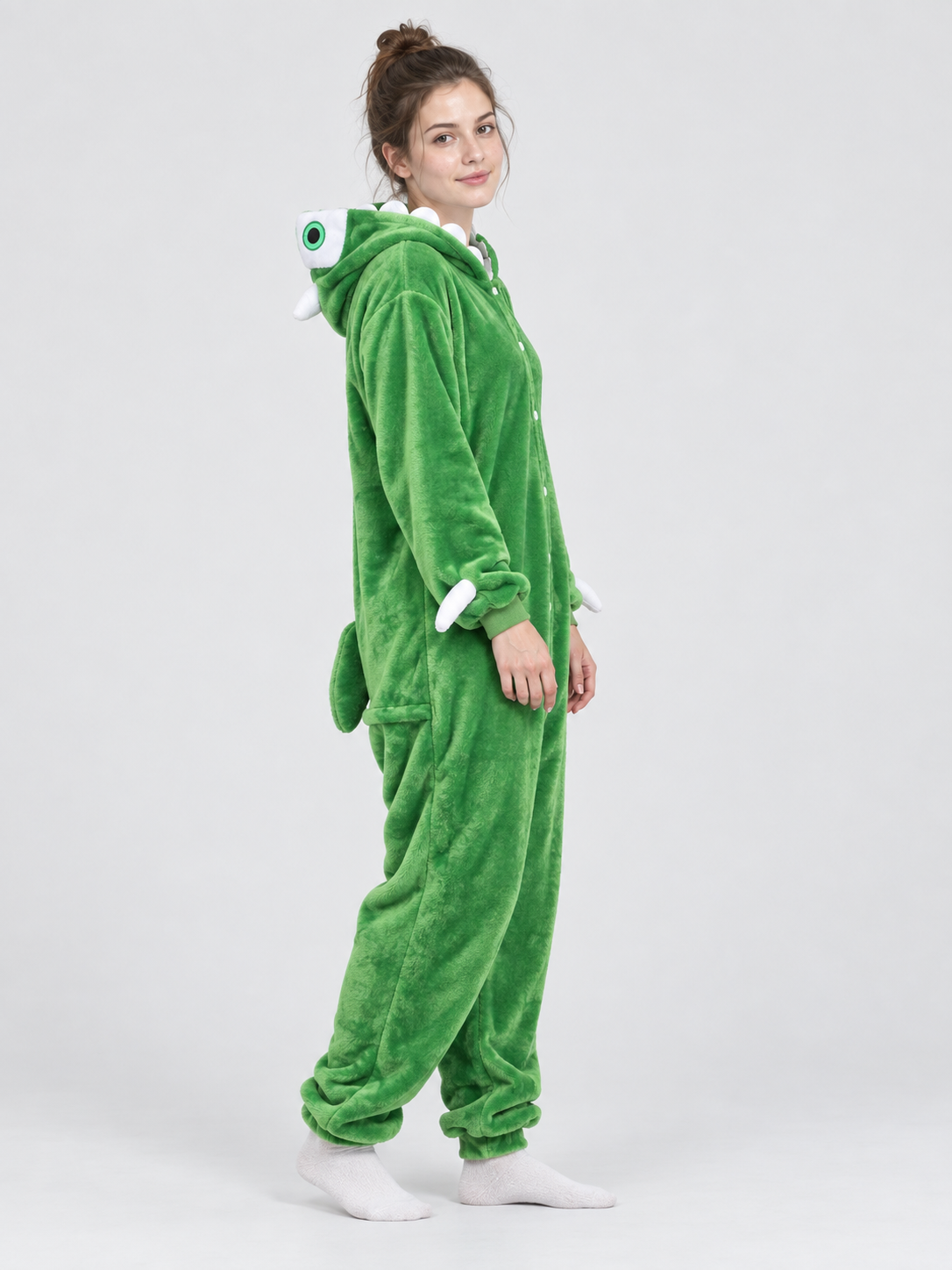 Green Fleece Hooded Pajama Jumpsuit with Tail