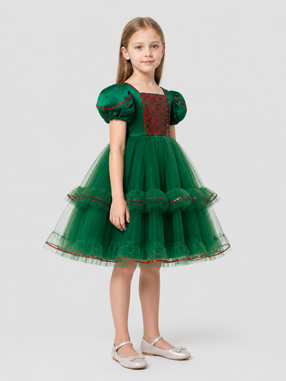 Princess Party Dress with Full Skirt and Sequins side view