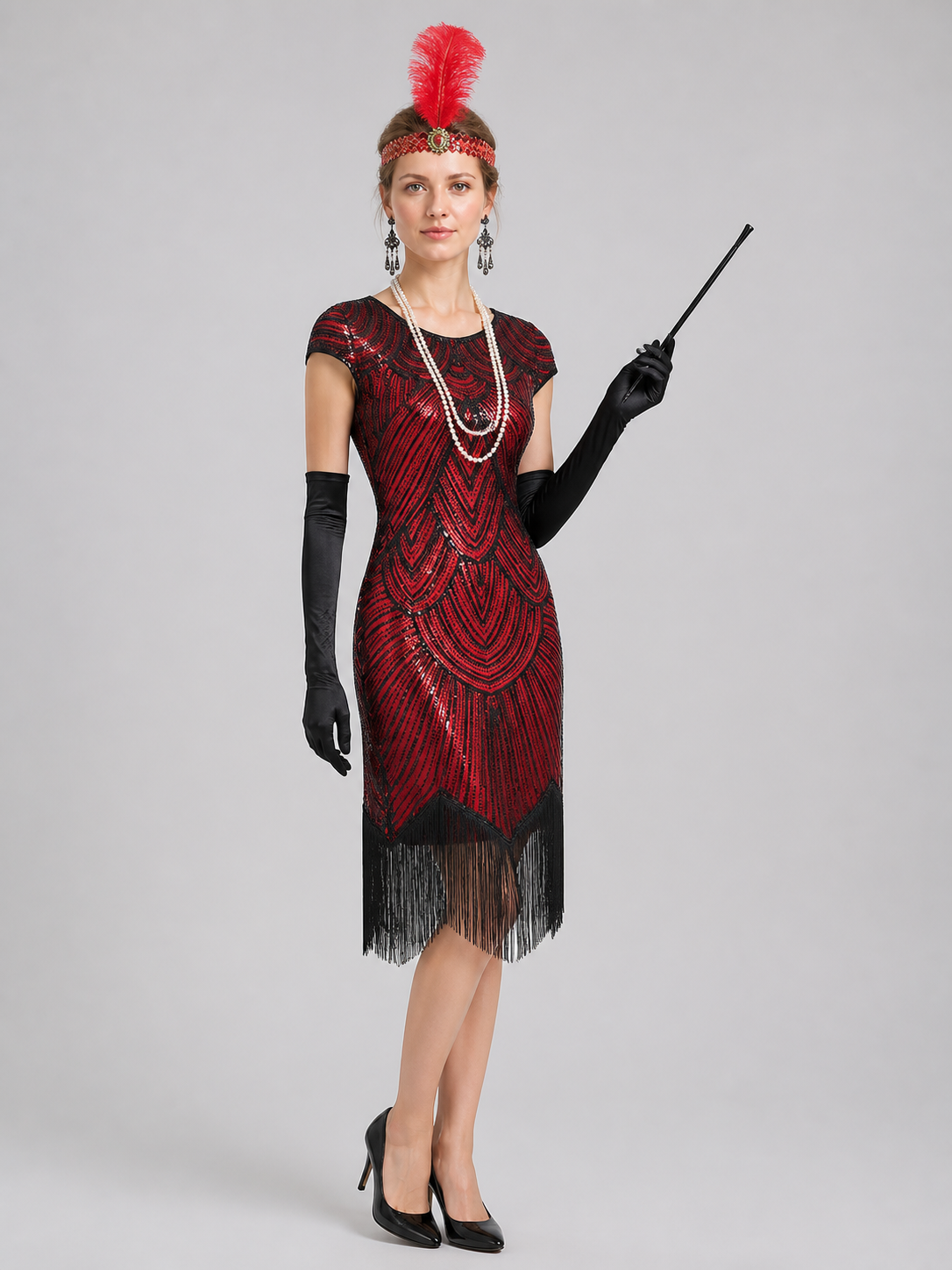 1920s Gatsby-Style Fringe Dress Set side view