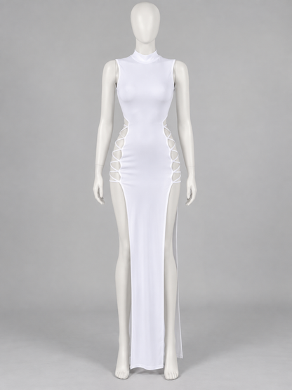 White Sleeveless Bodycon Dress with Side Cutouts side view