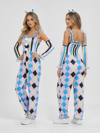 Harlequin clown carnival costume, jumpsuit