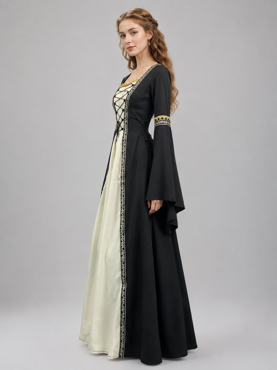 Floor-Length Dress with Gold-Toned Trim side view