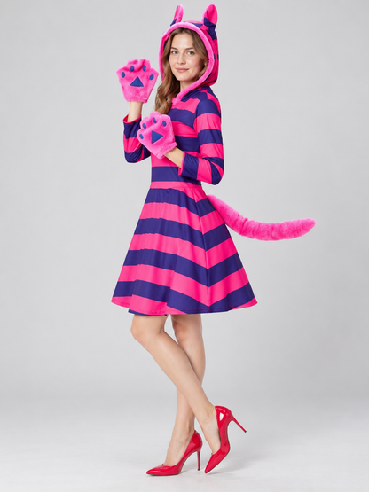 Pink carnival costume with a hood, ears, and tail