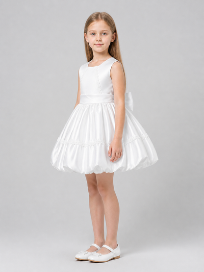 Fluffy White Princess Dress with Lace side view