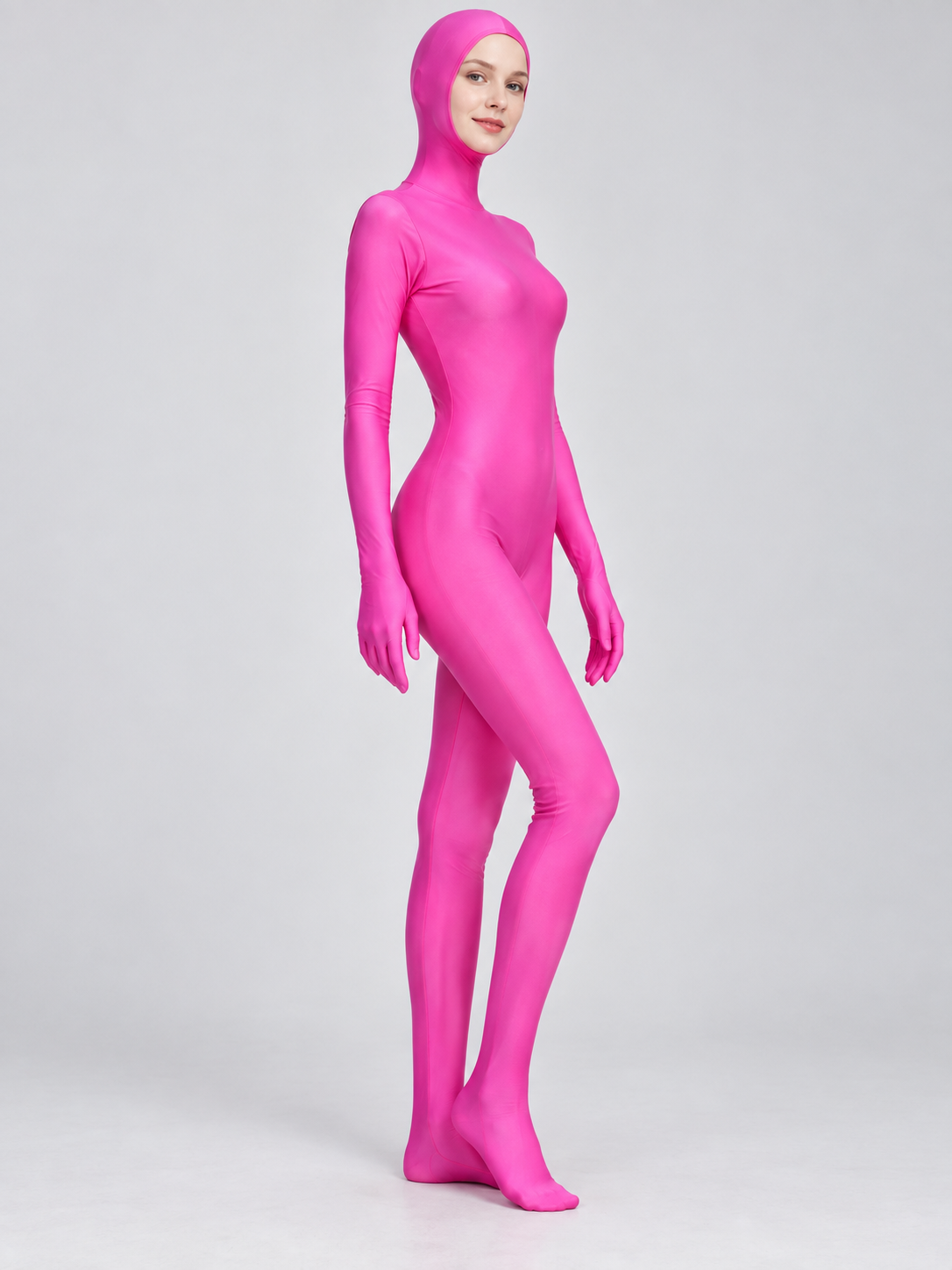 Bright Pink Zip-Up Costume Jumpsuit with Gloves
