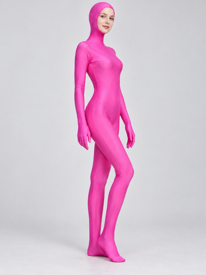 Bright Pink Zip-Up Costume Jumpsuit with Gloves