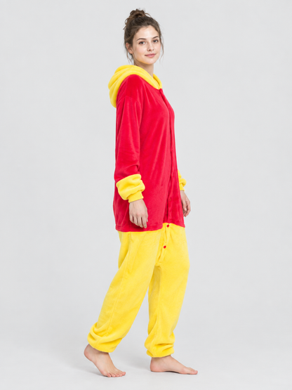 Flannel Hooded Pajama Jumpsuit Red and Yellow