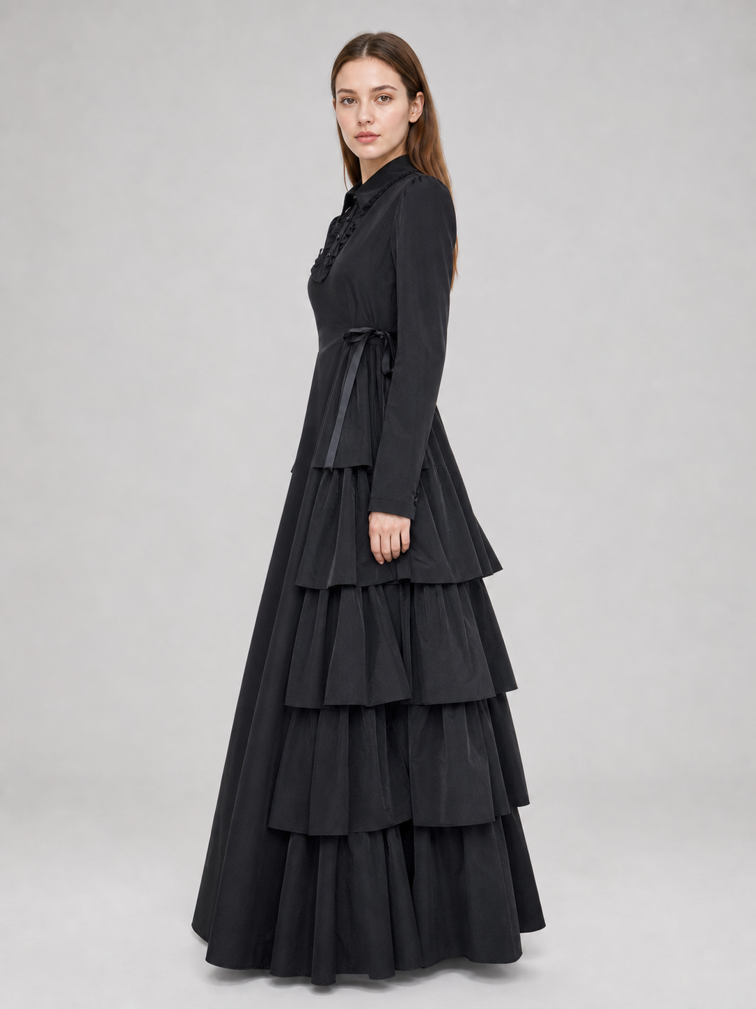 Black Gothic Dress with Ruffles and Lacing