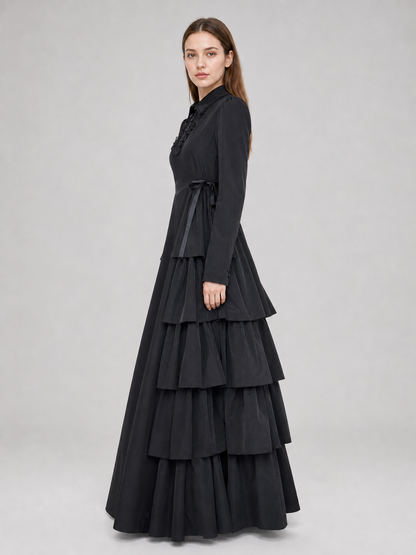 Black Gothic Dress with Ruffles and Lacing