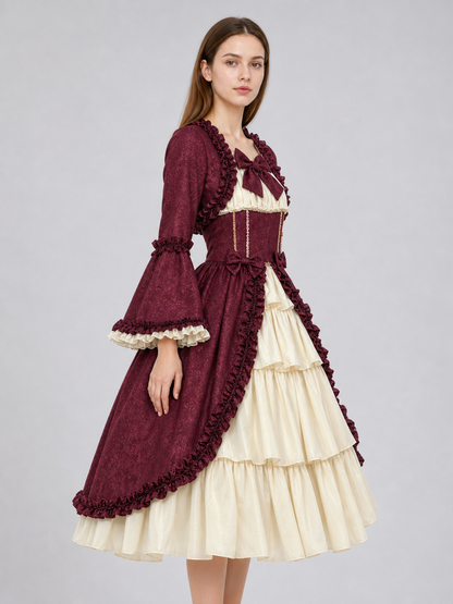 Victorian Gothic Dress with Bow and Ruffles