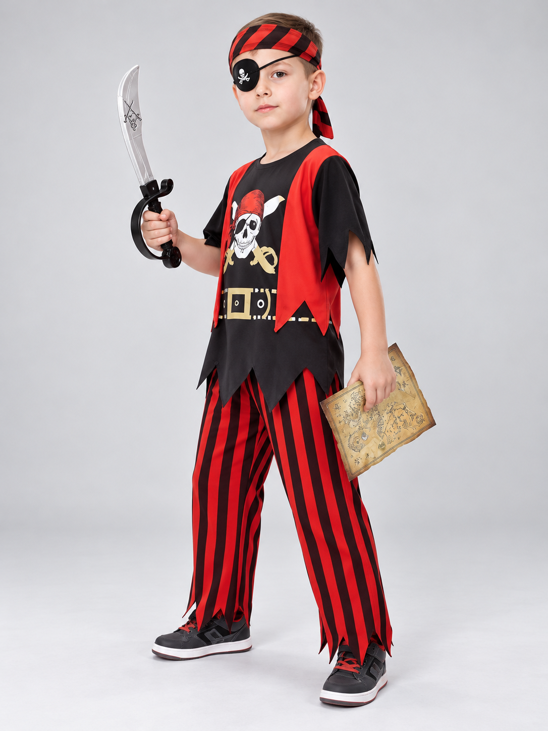 Kids' Pirate Costume for Cosplay, Red and Black
