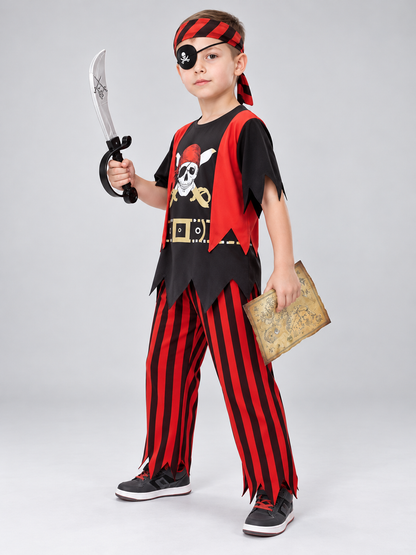 Kids' Pirate Costume for Cosplay, Red and Black