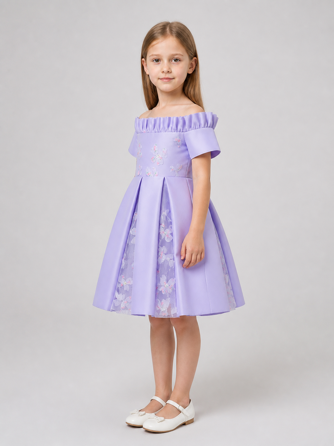 Lavender Princess Dress for Girls with Tulle side view
