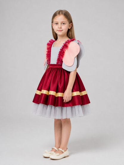 Kids' Costume Dress with Wings and Full Skirt side view