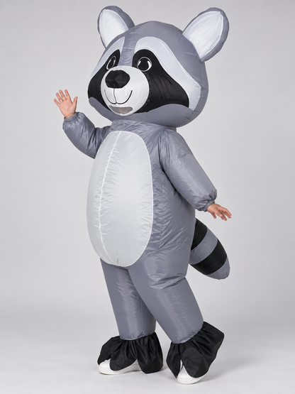Inflatable Raccoon Costume Cartoon with Oversized Head Gray