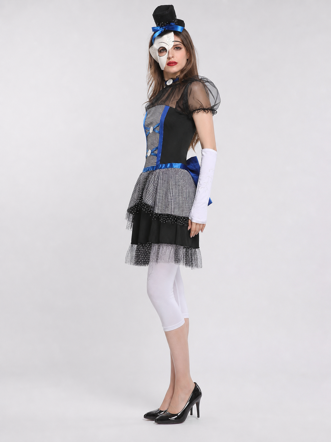 Retro-Style Stage Dress with a Blue Bow