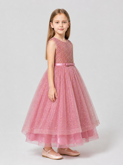 Girls' Sequin Princess Dress with a Full Skirt side view