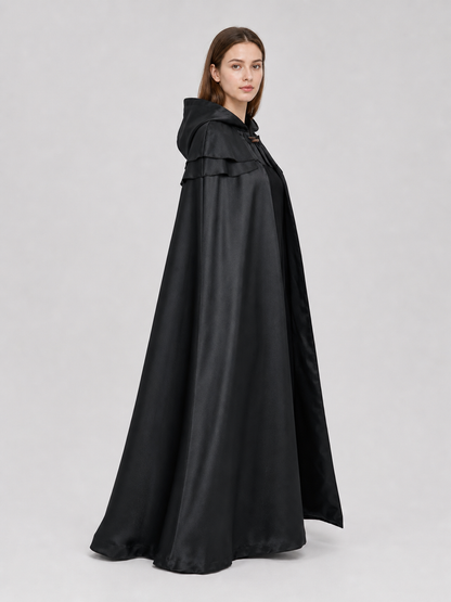Black Hooded Cloak with Necklace