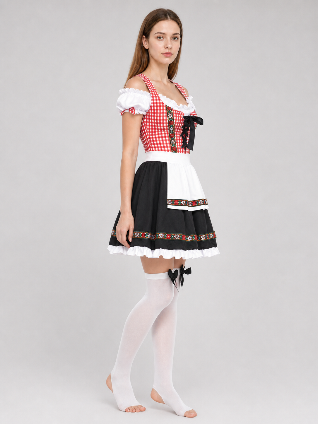 Historical national costume with apron and full skirt side view