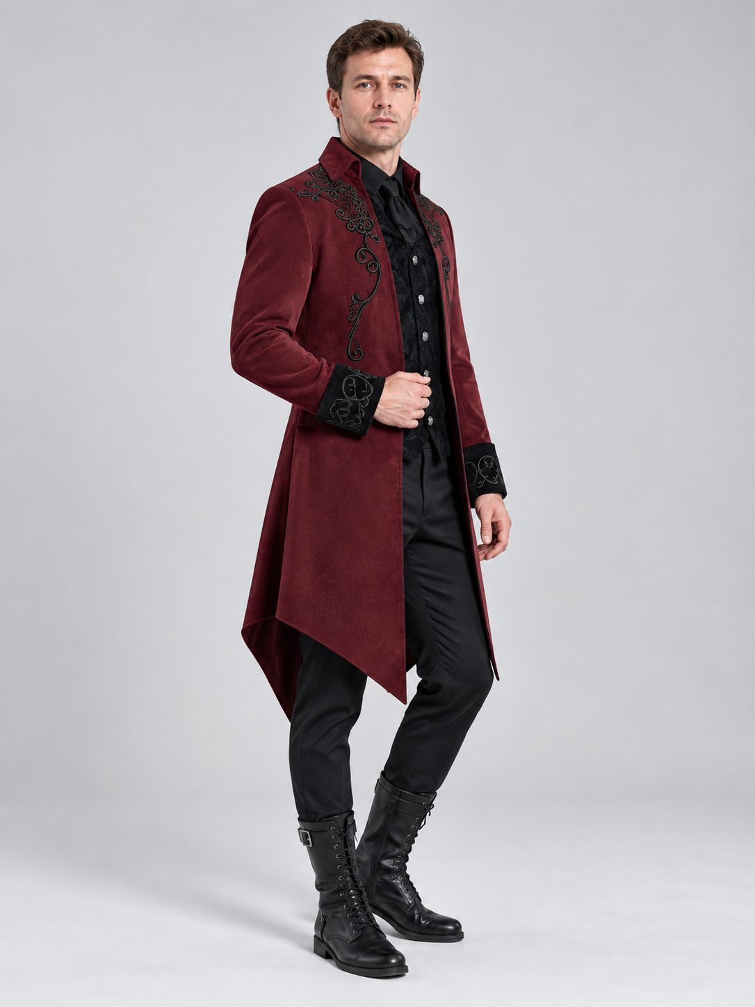 Gothic tailcoat burgundy with black embroidery