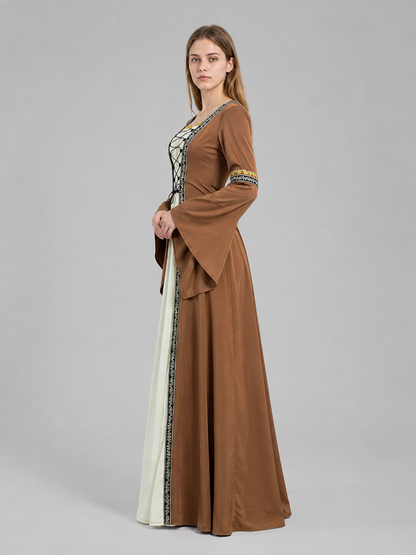 Medieval Floor-Length Dress with Cream Insert and Lacing side view