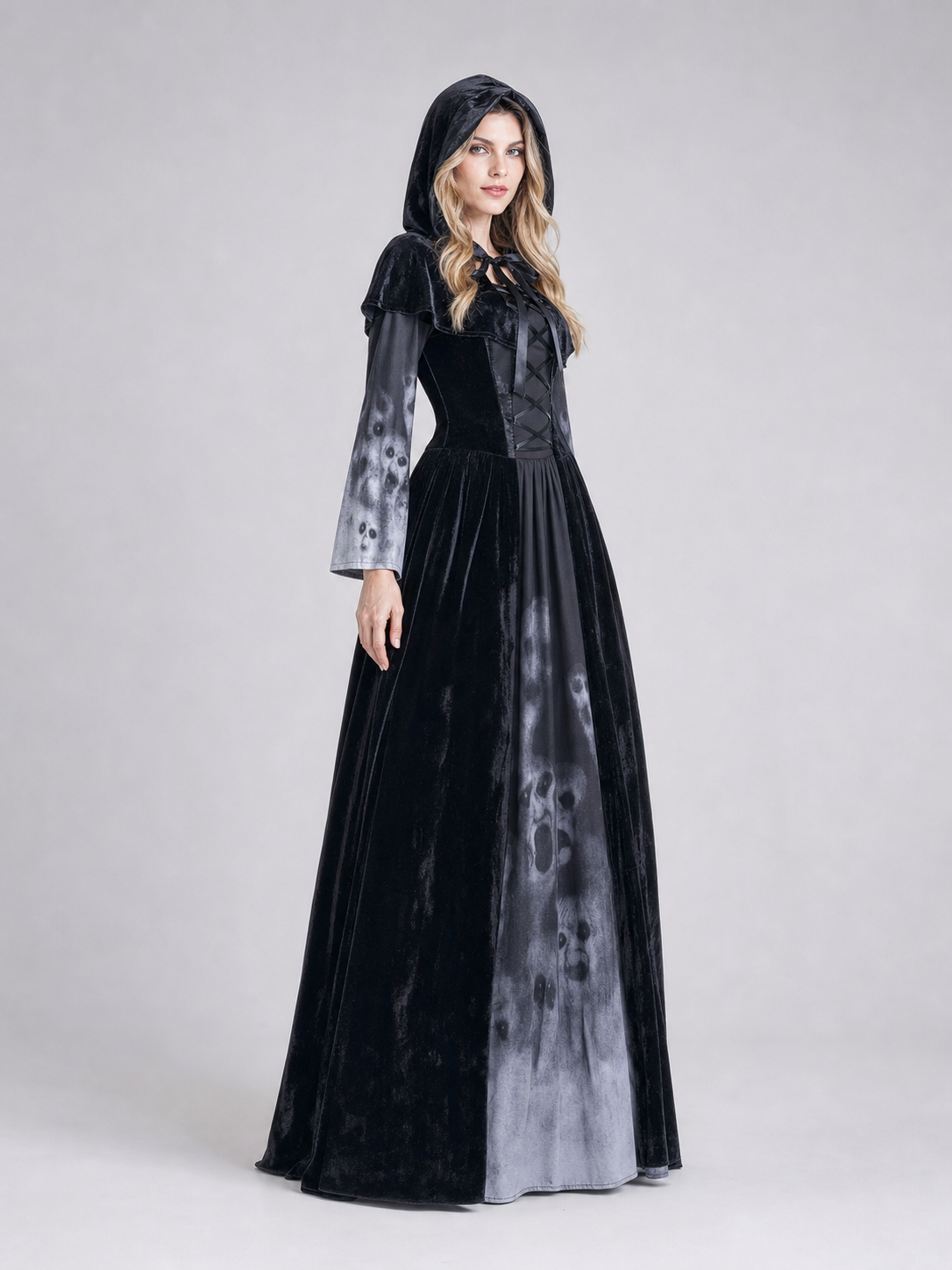 Halloween hooded skull print dress costume