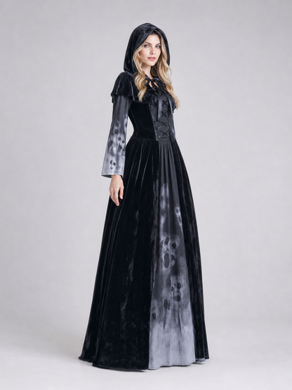 Halloween hooded skull print dress costume