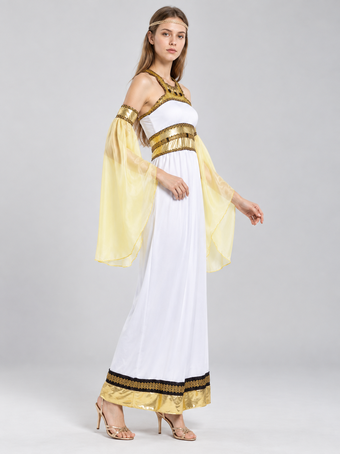 Antique-Style Costume with Yellow Sleeves side view