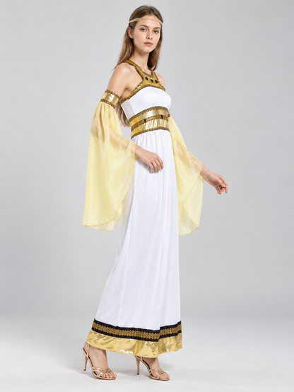 Antique-Style Costume with Yellow Sleeves side view