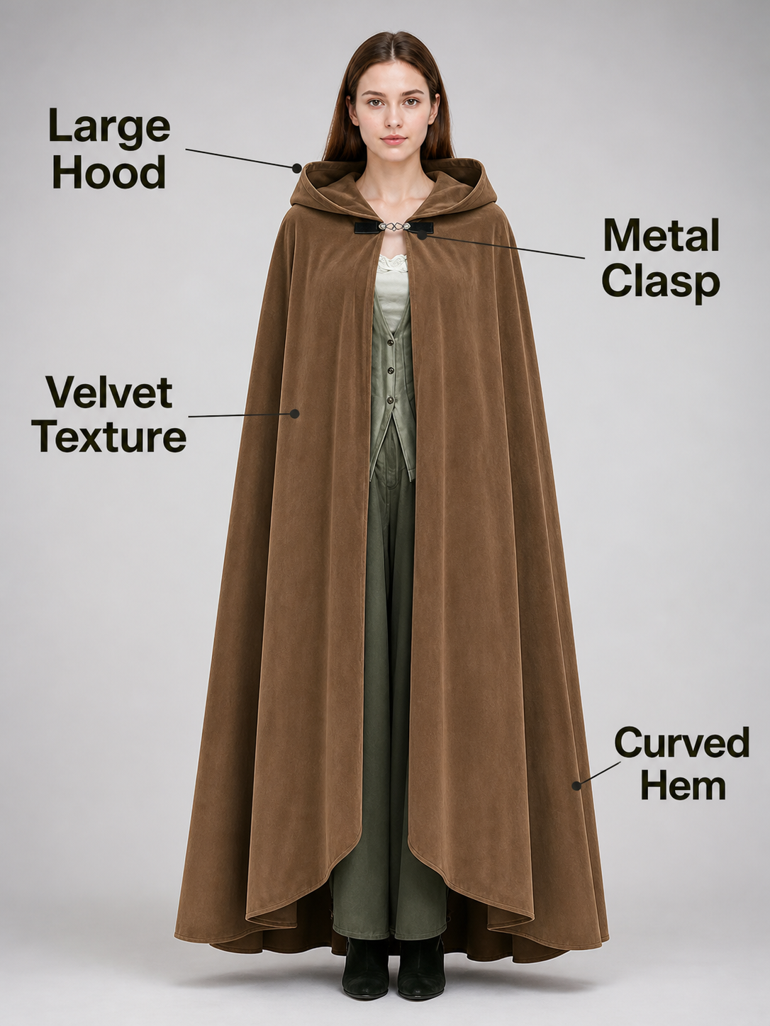 Brown Hooded Costume Cloak