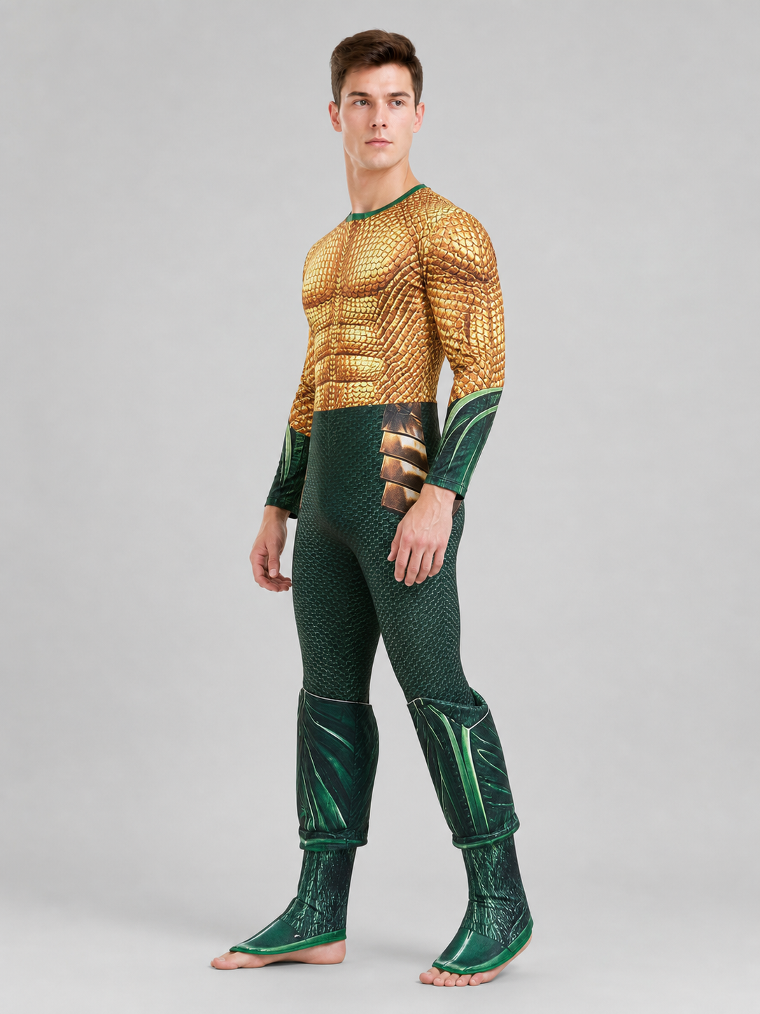 This set is designed to create a striking superhero look with an aquatic theme