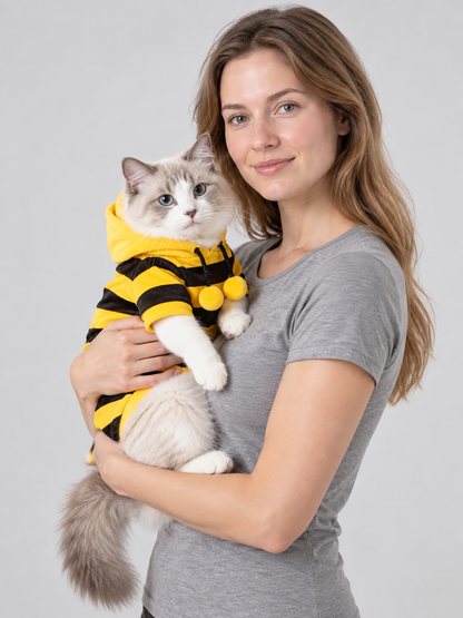 Bee Costume for Cats and Dogs, Yellow and Black with Hood