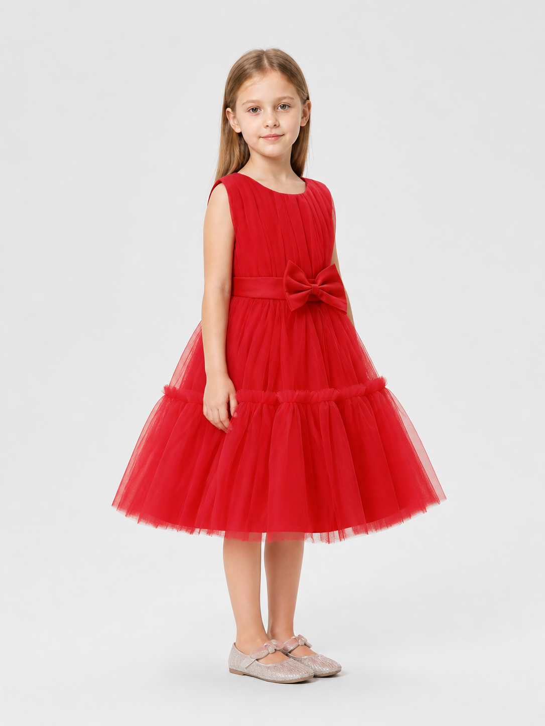 Red Girls' Dressy Tutu Dress with Bow side view