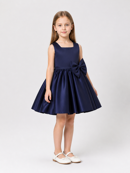 Girls' Party Dress with Bow and Full Skirt side view