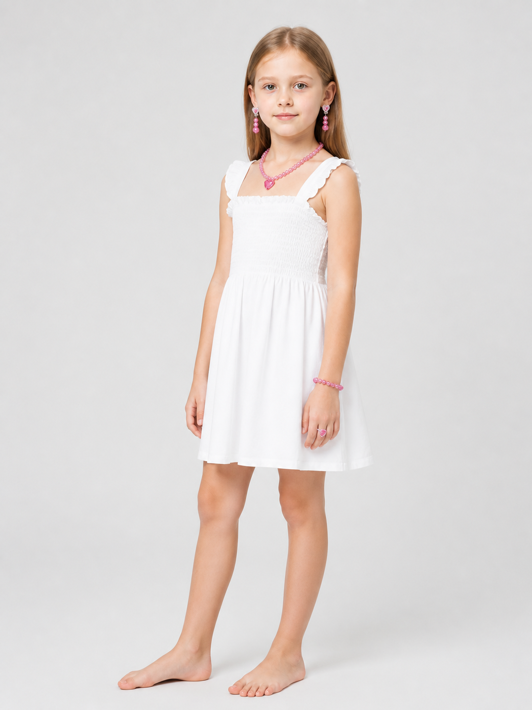 Children's Pink Jewelry Set with Hearts and Beads side view