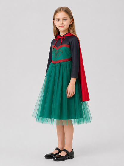 Anna Cosplay Dress, Green, Full Skirt, Cape side view