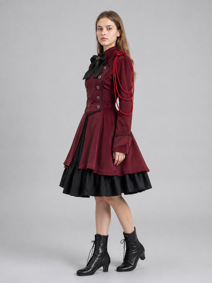 Cosplay Dress with a Black Bow and Flared Skirt side view
