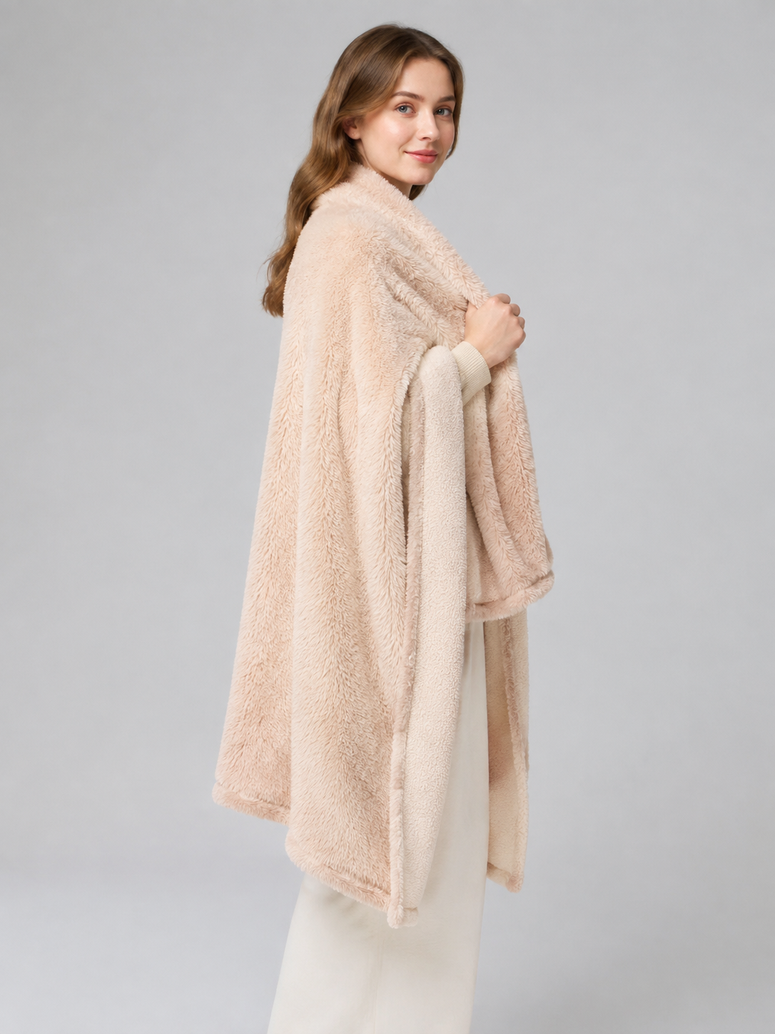 Long-Pile Pet Blanket, Beige side view