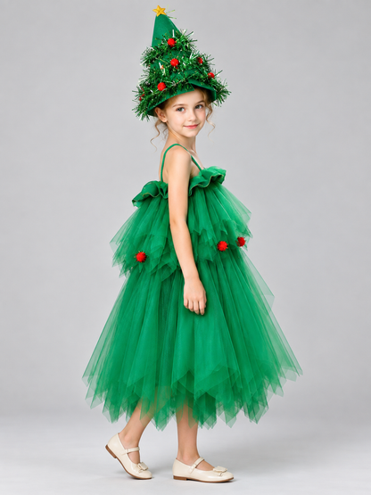 Children's Carnival Costume with Christmas Tree Hat side view