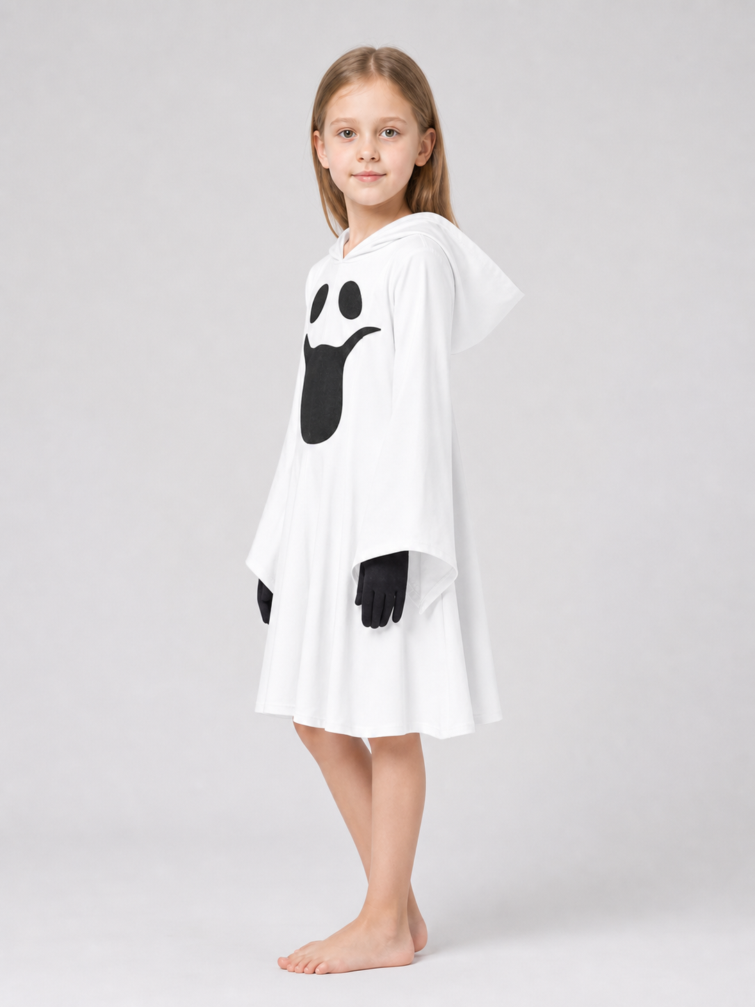 Ghost costume with hood, dress with gloves