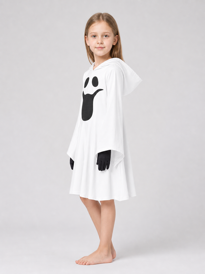 Ghost costume with hood, dress with gloves